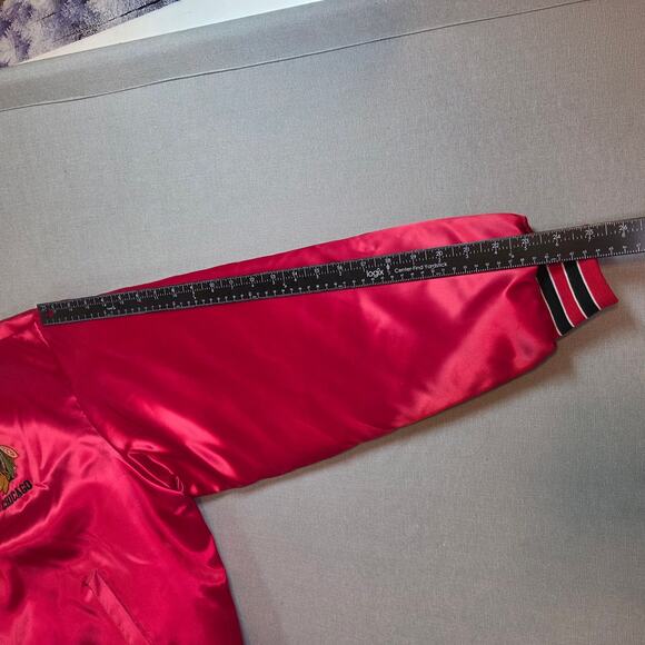 Vintage Chicago Blackhawks Swingster Red Satin Mens Bomber Jacket XL USA - Picture 12 of 13